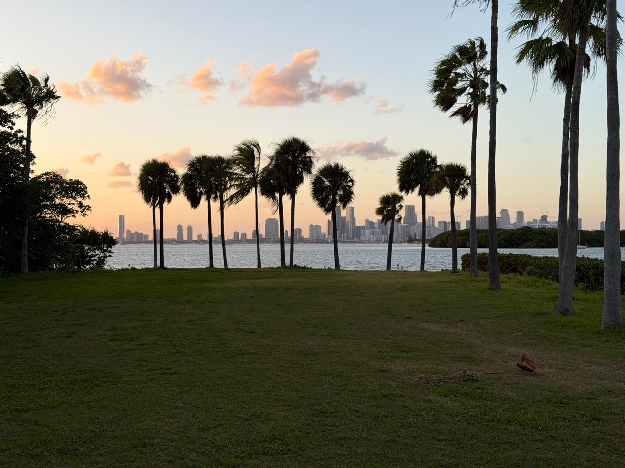 Miami skyline sunset from Crandon Golf